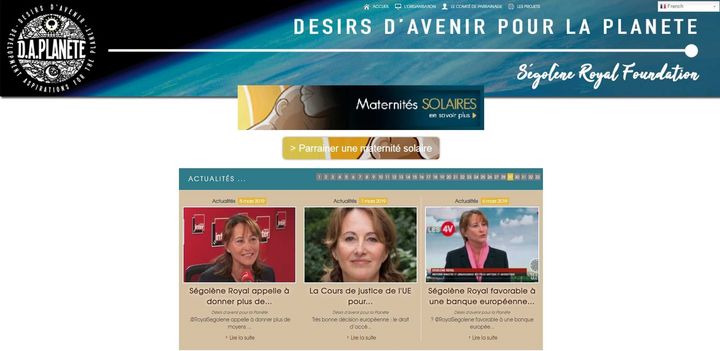 Page principale du site de la fondation de Ségolène Royal Désirs d’avenir pour la planète. (CAPTURE ECRAN)