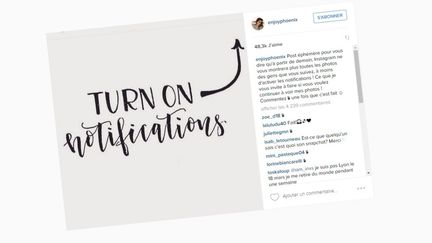 Sur son compte&nbsp;Instagram, la YouTubeuse EnjoyPhoenix appelle ses abonnés à activer les notifications pour ne rater aucune&nbsp;de ses&nbsp;publications. (INSTAGRAM)