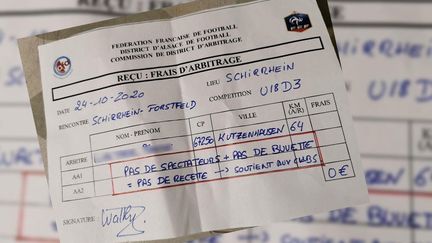 Le reçu de frais d'arbitrage après la rencontre.&nbsp; (CAPTURE ECRAN TWITTER)