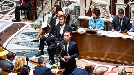 Le ministre du Travail, Olivier Dussopt, à l'Assemblée nationale lors des questions au gouvernement, le 26 juillet 2022 à Paris. (AMAURY CORNU / HANS LUCAS / AFP)