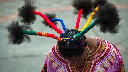 Pr&eacute;sentation d'un mod&egrave;le de coiffure afro-colombienne lors d'un salon d&eacute;di&eacute; &agrave; la coiffure &agrave; Cali (Colombie), le 12 mai 2013. (LUIS ROBAYO / AFP)