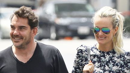 Sébastien Farran, dernier manager de Johnny Hallyday, et Laeticia Hallyday, le 14 mai 2019 en Californie (Etats-Unis). (X17/SIPA)