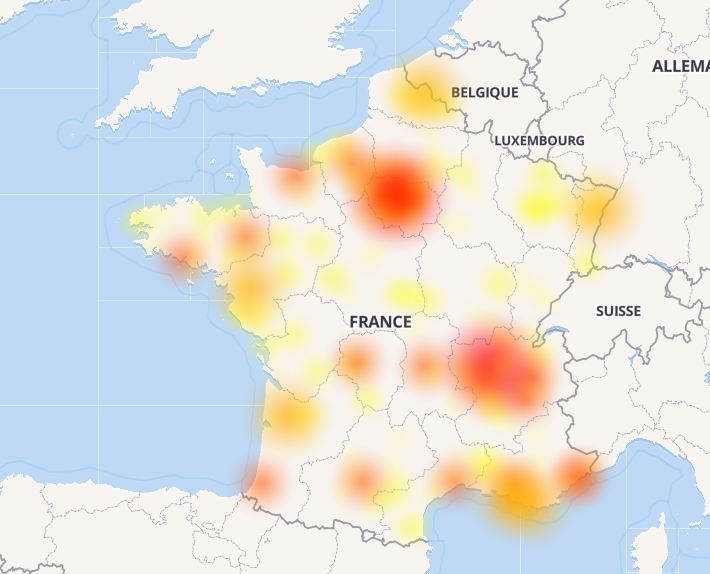 La carte des perturbations des appels chez Orange, mardi 15 mai 2018. (OPEN STREET MAPS)