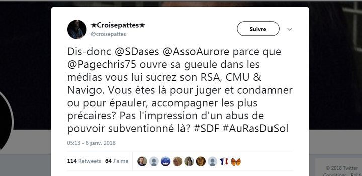 Tweet de @croisepattes le 4 janvier 2018. (CAPTURE D'ÉCRAN TWITTER)