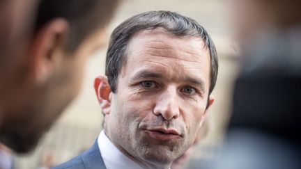 Beno&icirc;t Hamon r&eacute;pond aux questions des journalistes devant l'Assembl&eacute;e nationale, &agrave; Paris, le 19 mai 2015. (MICHAEL BUNEL / NURPHOTO)