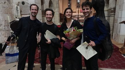 Guillaume Chilemme, Gabriel Le Magadure, Marie Chilemme, et Victor Julien-Laferrière, des musiciens du festival.&nbsp; (Bertrand Renard)