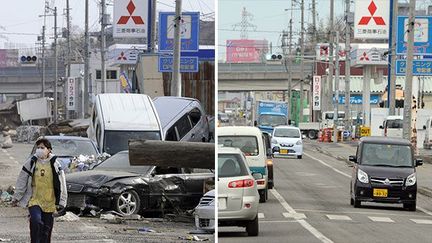 Un an avant et un an après (cliquez sur les photos pour voir l’évolution) (AFP/Toshifumi Kitamura)