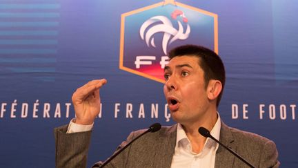 Le président de l'Association française de football amateur&nbsp;Eric Thomas, au siège de la FFF à Paris, le 8 mars 2017. (CHRISTOPHE SIMON / AFP)