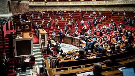 Les députés réunis dans l'hémicycle de Assemblée nationale, le 12 janvier 2020. (XOS? BOUZAS / HANS LUCAS / AFP)