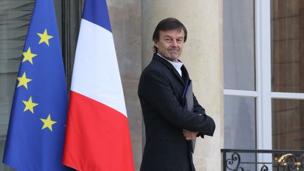 Le ministre de la Transition écologique Nicolas Hulot quitte l'Elysée, le 21 février 2018. (LUDOVIC MARIN / AFP)