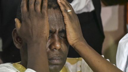 Le lendemain de la présidentielle du 22 juin 2019, conférence de presse de Biram Ould Dah Ould Abeid, militant anti-esclavagiste. Il est l'un des cinq candidats malheureux contre le dauphin du président sortant, déclaré vainqueur au premier tour. (SIA KAMBOU / AFP)