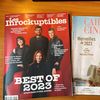 Les couvertures des numéros de décembre 2023 des magazines Les Inrockuptibles et Les Cahiers du cinéma (MATTEU MAESTRACCI/ FRANCEINFO/ RADIOFRANCE)