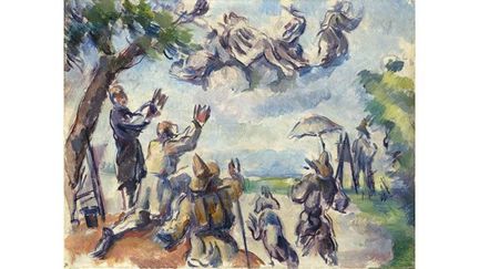 Le corps de Delacroix est emporté par des anges, au-dessus de ses adorateurs en prière. Parmi eux, on a reconnu Pissarro, Monet, Cézanne, et Victor Chocquet, grand collectionneur de Delacroix. Cette oeuvre est restée à l&#039;état d&#039;esquisse.
 (service presse Rmn-Grand Palais / Hervé Lewandowski)