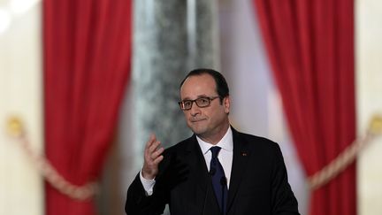 Le pr&eacute;sident de la R&eacute;publique, Fran&ccedil;ois Hollande, s'exprime lors d'une conf&eacute;rence de presse semestrielle, au palais de l'Elys&eacute;e, &agrave; Paris, le 5 f&eacute;vrier 2015. (ALAIN JOCARD / AFP)