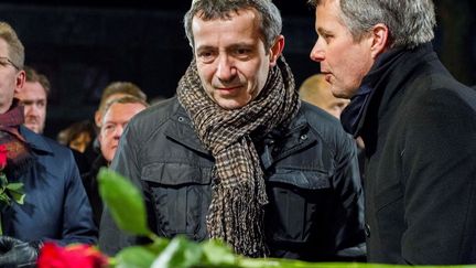 Le pr&eacute;sident de la Communaut&eacute; juive du Danemark Dan Rosenberg (&agrave; guche) et le prince h&eacute;ritier du Danemark Frederik (&agrave; droite) &agrave; la c&eacute;r&eacute;monie d'hommages &agrave; Copenhague. (FREYA INGRID MORALES / ANADOLU AGENCY/AFP)