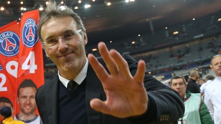 L'entraîneur du PSG, Laurent Blanc, lors de la finale de la Coupe de la Ligue PSG-Lyon, le 19 avril 2014 au Stade de France, à Saint-Denis.&nbsp; (JEAN CATUFFE / GETTY IMAGES EUROPE)