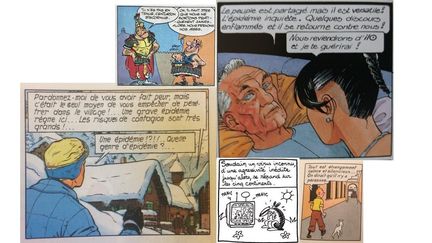 BD D'HIER ET D'AUJOURD'HUI, L'EPIDEMIE EST PARTOUT (ALBERT UDERZO, GOSCINNY-UDERZO, ALBERT RENE / JACQUES MARTIN, CASTERMAN / FRANCOIS BOURGEON, CASTERMAN / CLAIRE BOUILHAC, CORNELIUS / HERGE, MOULINSART-CASTERMAN)