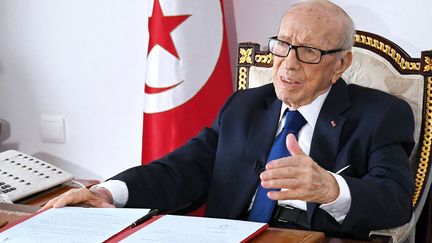 Beji Caid Essebsi dans son bureau à Carthage, le 5 juillet 2019. (SLIM ABID / TUNISIAN PRESIDENCY)