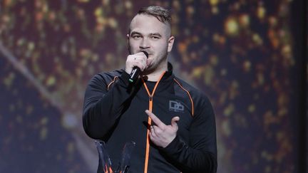 Rapper Jul (real name Julien Mari) at the Victoires de la Musique in Paris on February 10, 2017. (THOMAS SAMSON / AFP)