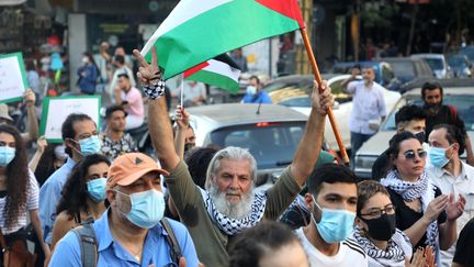 Manifestation de soutien à la Palestine à Beyrouth, le 11 mai 2021. (BILAL JAWICH / XINHUA VIA MAXPPP)