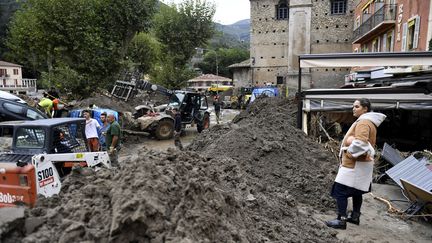 Les rues de Breil-sur-Roya (Alpes-Maritimes), le 4 octobre 2020, après une violente crue qui a inondé la ville. (NICOLAS TUCAT / AFP)