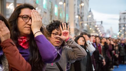 Une marche pour dénoncer les violences envers les femmes et les enfants à Madrid ( 8 mards 2020). (JULIA GALAN / HANS LUCAS)