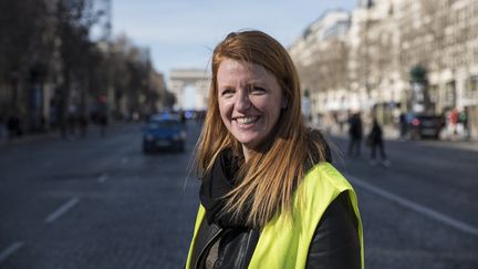 La "gilet jaune" Ingrid Levavasseur sur les Champs-Elysées à Paris, le 17 février 2019.&nbsp; (ANTONI LALLICAN / HANS LUCAS / AFP)