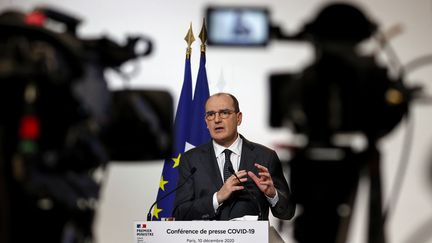 Jean Castex, le Premier ministre, lors de la conférence de presse de présentation du plan de déconfinement, jeudi 11 décembre 2020. (THOMAS SAMSON / POOL)