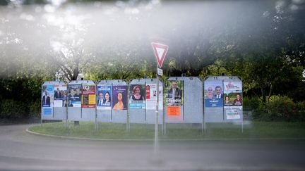 Panneaux d'affichage pour le 1er tour des élections législatives de 2022 à Dinan (Côtes-d'Armor). (MARTIN BERTRAND / HANS LUCAS)