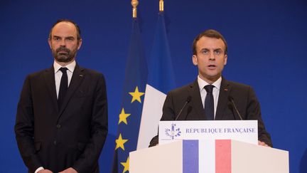 Edouard Philippe et Emmanuel Macron à Paris, le 23 mars 2018. (PHILIPPE WOJAZER / POOL)