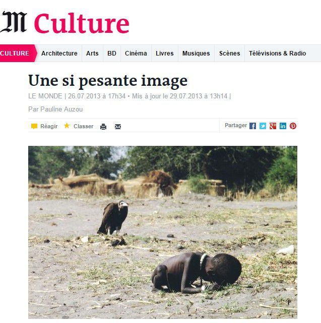 Capture d'écran du site du Monde qui revient sur le cliché du photographe Kevin Carter (DR)