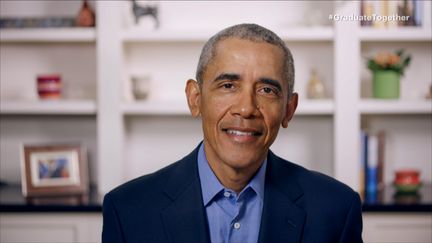 L'ancien président des Etats-Unis, Barack Obama, le 16 mai 2020 dans un message vidéo enregistré. (GETTY IMAGES / AFP)