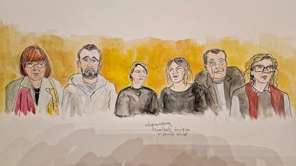 Les membres de la famille Pelicot sur le banc des parties civiles, au procès des viols de Mazan, le 19 novembre 2024. (ELISABETH DE POURQUERY / FRANCE TELEVISIONS)