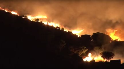 Le feu qui s'est d&eacute;clar&eacute; dans le secteur de Cerb&egrave;re avait d&eacute;j&agrave; br&ucirc;l&eacute; 150 hectares de garrigue &agrave; 6 heures vendredi 18 septembre 2015.&nbsp; (TRAMUNTANA / YOUTUBE)