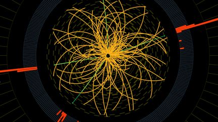 Repr&eacute;sentation graphique d'une collision entre protons dans l'acc&eacute;l&eacute;rateur de particules du Cern &agrave; Gen&egrave;ve (Suisse), le 13 d&eacute;cembre 2011. (CERN / AFP)