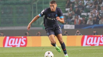 Amine Harit lors de la victoire de l'OM sur la pelouse du Sporting (0-2), le 12 octobre 2022. (LAURENT LAIRYS / via AFP)