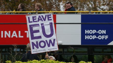 Un militant pro-Brexit près du Parlement à Londres, le 16 novembre 2018. (DANIEL LEAL-OLIVAS / AFP)