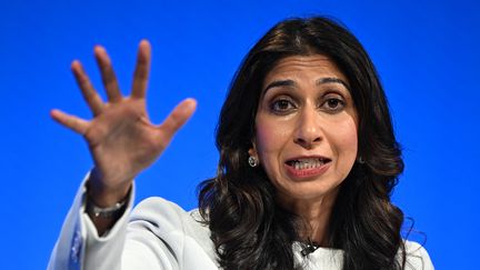 L'ancienne ministre britannique de l'Intérieur, Suella Braverman, lors de la conférence annuelle du Parti conservateur à Manchester, le 3 octobre 2023. (OLI SCARFF / AFP)