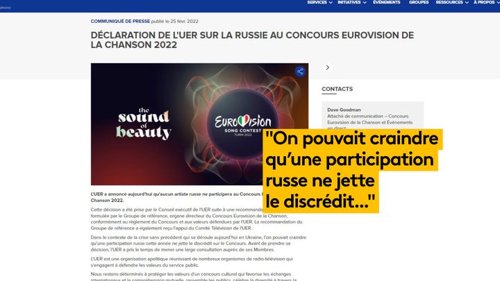 Communiqué de l'organisation de l'Eurovision (UER)