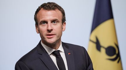 Emmanuel Macron fait un discours à Nouméa (Nouvelle-Calédonie), le 5 mai 2018. (LUDOVIC MARIN / AFP)