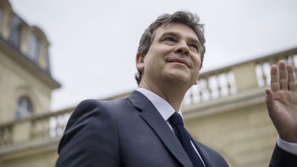 Le ministre de l'Economie Arnaud Montebourg, le 4 avril 2014 &agrave; l'Elys&eacute;e (Paris). (FRED DUFOUR / AFP)