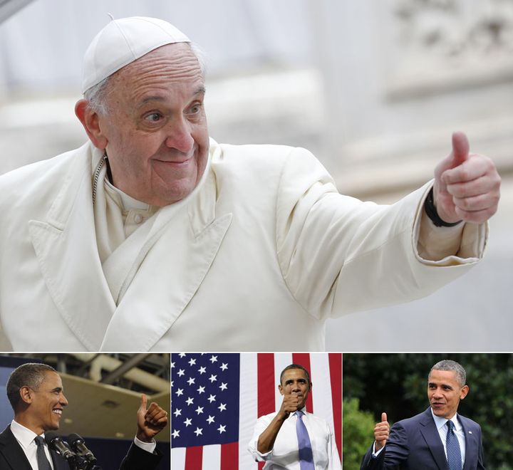 Le pape Fran&ccedil;ois et le pr&eacute;sident am&eacute;ricain Barack Obama, deux adeptes du "like". (REUTERS / SIPA)