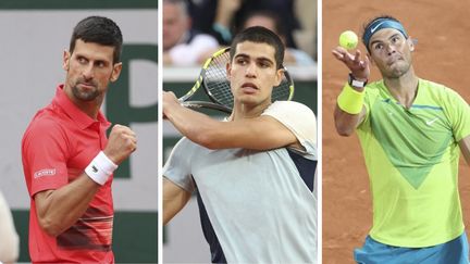 Novak Djokovic, Carlos Alcaraz et Rafael Nadal sont attendus, vendredi 27 mai, sur les courts de Roland-Garros.&nbsp; (JEAN CATUFFE / DPPI via AFP)