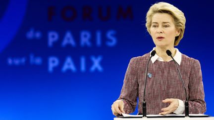 La présidente de la Commission européenne, Ursula von der Leyen, lors du&nbsp;Forum&nbsp;de&nbsp;Paris&nbsp;sur la&nbsp;Paix, le 12 novembre 2019 à Paris.&nbsp; (LUDOVIC MARIN / POOL / AFP)