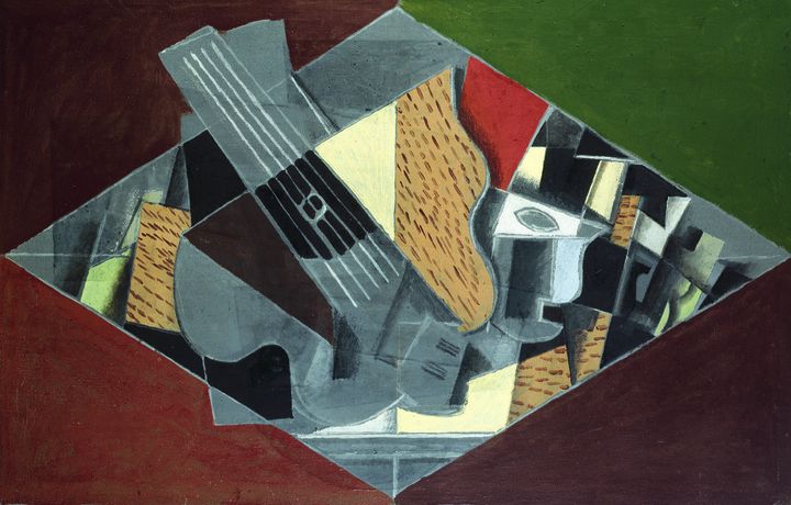 Georges Braque, "Guitare et verre", 1917. Huile sur toile, 60,1 x 91,5 cm. Otterlo (Pays-Bas), Kr&ouml;ller-M&uuml;ller Museum. (COLL.KRÖLLER-MÜLLER MUSEUM, OTTERLO / ADAGP, PARIS 2013 )