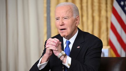 Le président américain sortant Joe Biden lors d'un discours à la Maison Blanche à Washington (États-Unis), le 15 janvier 2025. (GETTY IMAGES NORTH AMERICA / AFP)