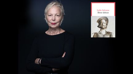 Portrait de la romancière Lydie Salvayre, 30 août 2021, couverture de "Rêver debout", Seuil, 2021 (JOEL SAGET / AFP)