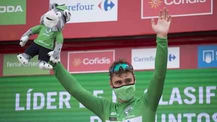 Le sprinter néerlandais Fabio Jakobsen a remporté sa troisième victoire d'étape sur la Vuelta à Santa Ceruz de Bedena, mardi 31 août 2021. (JORGE GUERRERO / AFP)