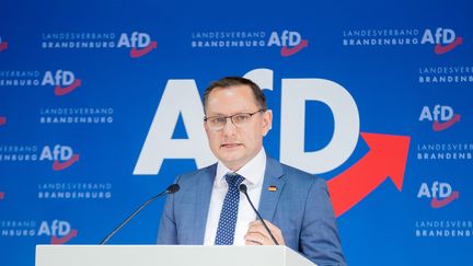 Tino Chrupalla, président fédéral de l'AfD et président du groupe parlementaire de l'AfD au Bundestag, le 9 avril 2022. (CHRISTOPH SOEDER / DPA)