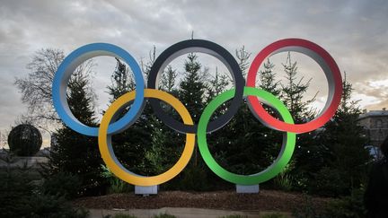 Le symbole des Jeux olympiques photographié à Paris le 19 décembre 2022. (MAGALI COHEN / HANS LUCAS / AFP)